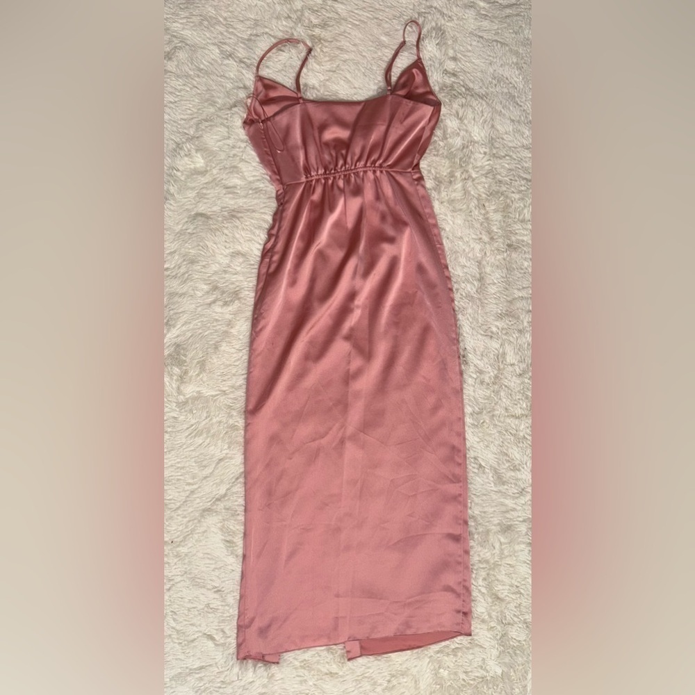 MILLY Lilliana side slit midi Slip rose gold Dress sz 0 - Picture 3 of 4